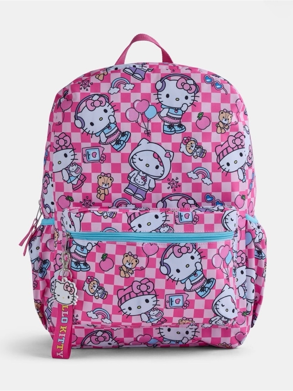 Hello Kitty Pink Checkered Girls Kids 17” Backpack with Laptop Slip